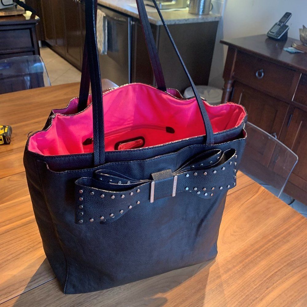 Betsey Johnson Black Tote with Pink Interior
